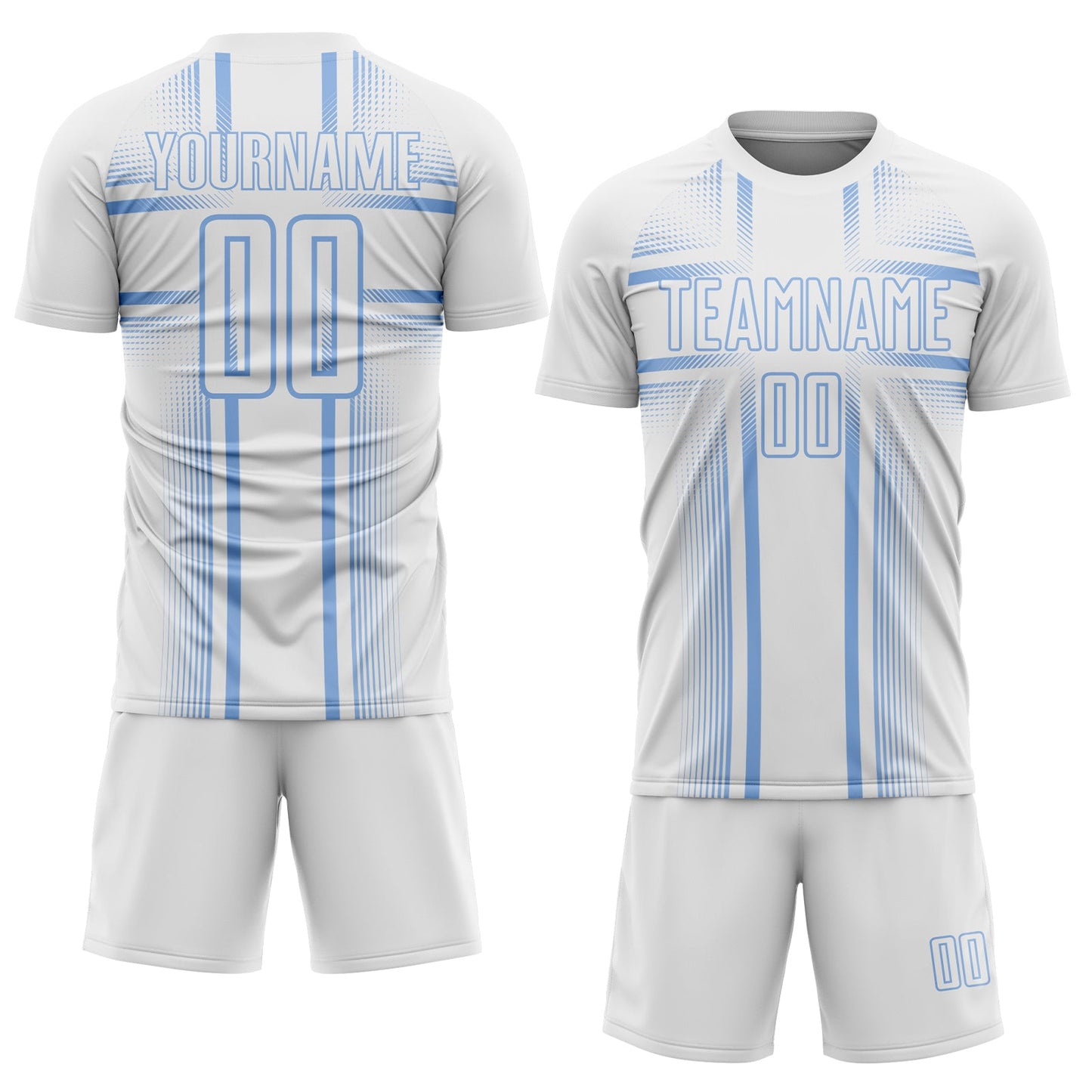 Custom White Light Blue Lines Sublimation Soccer Uniform Jersey view 2