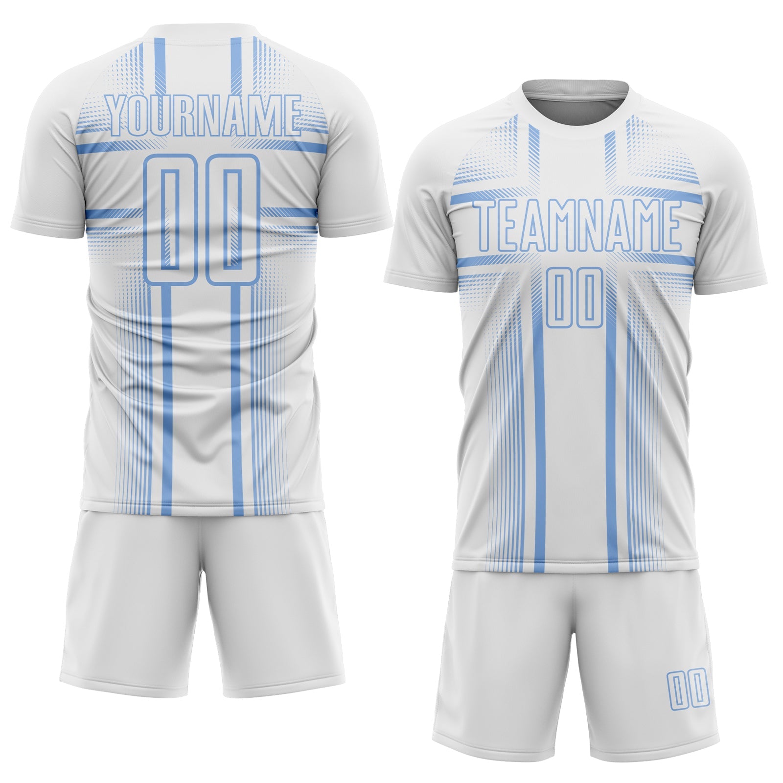 Custom White Light Blue Lines Sublimation Soccer Uniform Jersey view 2