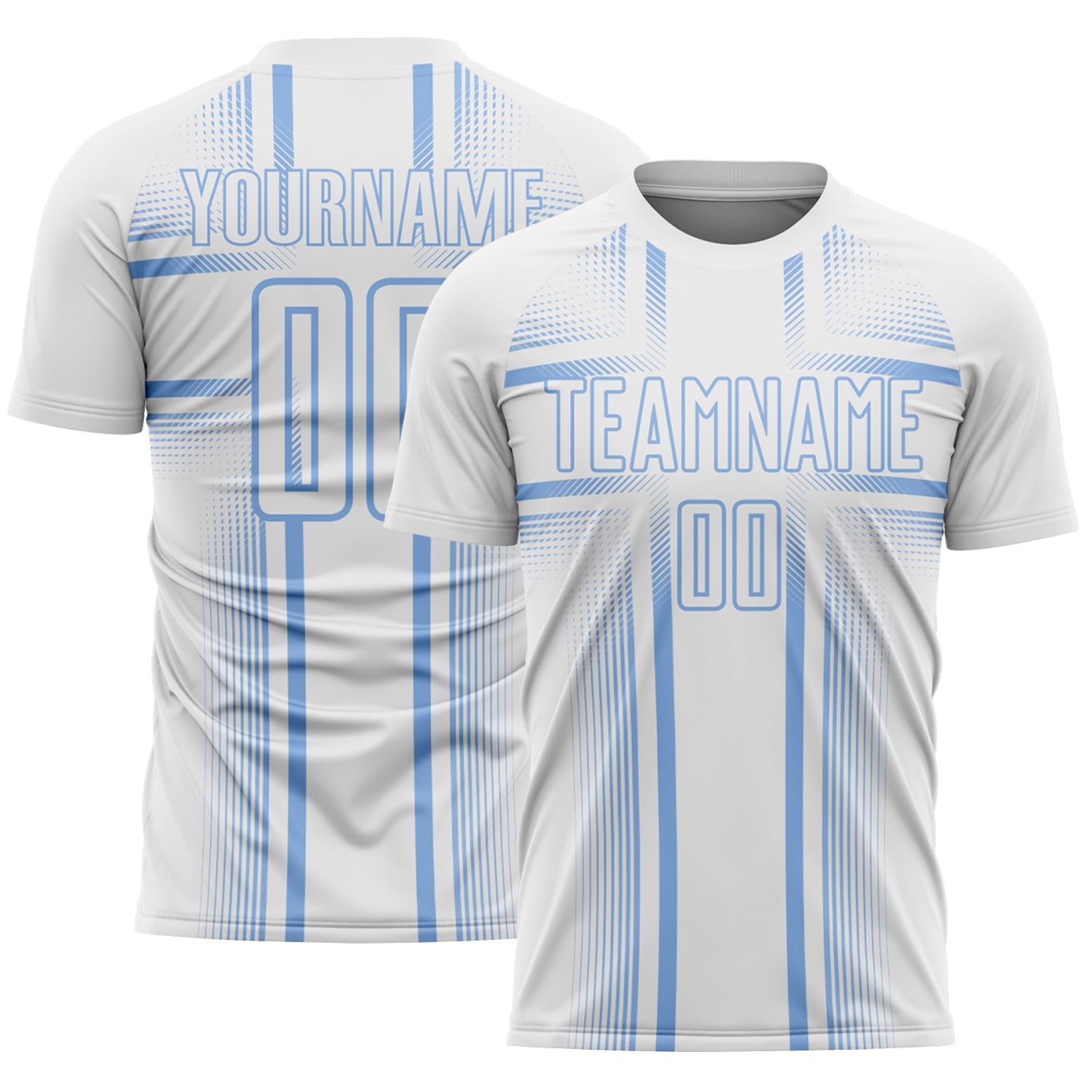 Custom White Light Blue Lines Sublimation Soccer Uniform Jersey - Main View