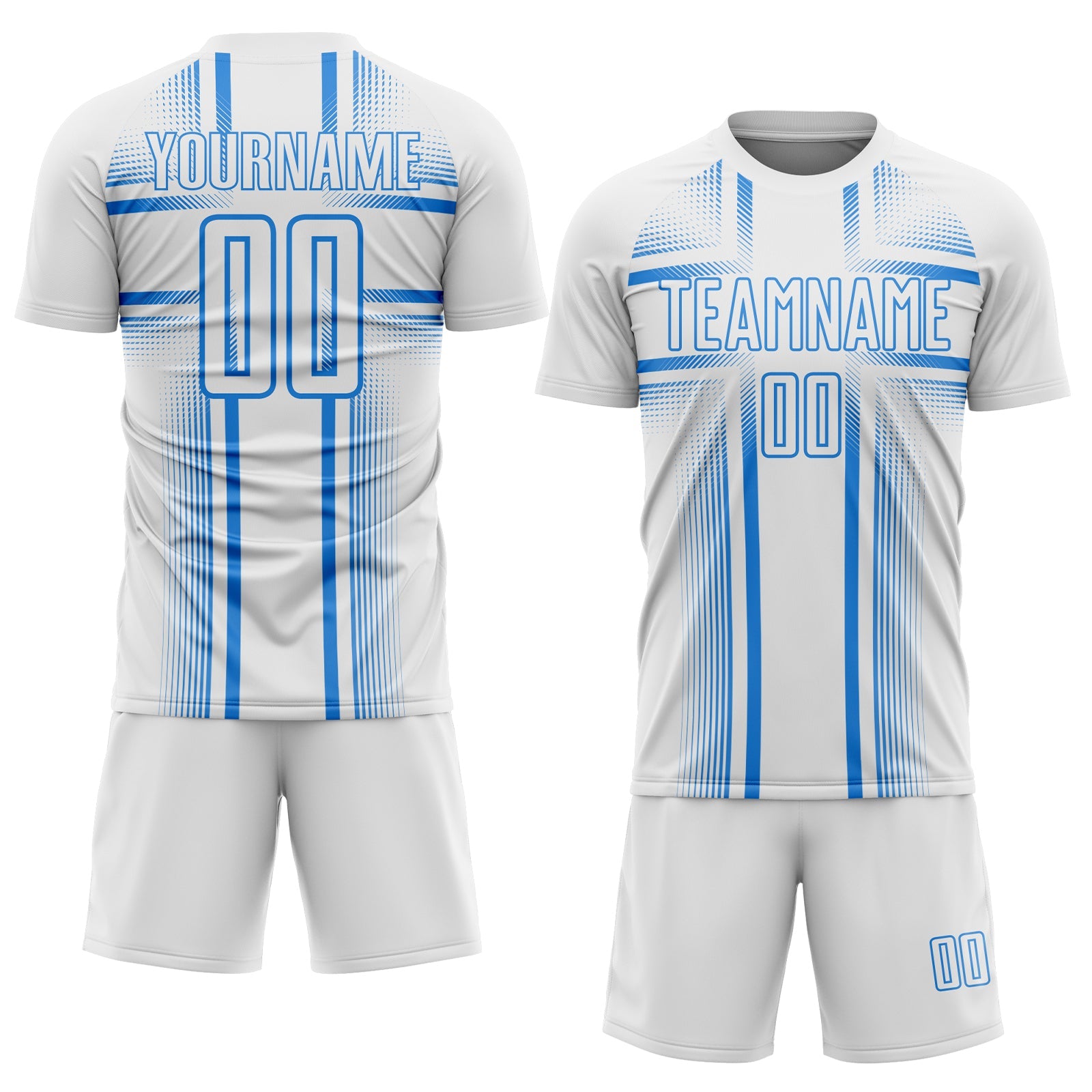 Custom White Powder Blue Lines Sublimation Soccer Uniform Jersey view 2