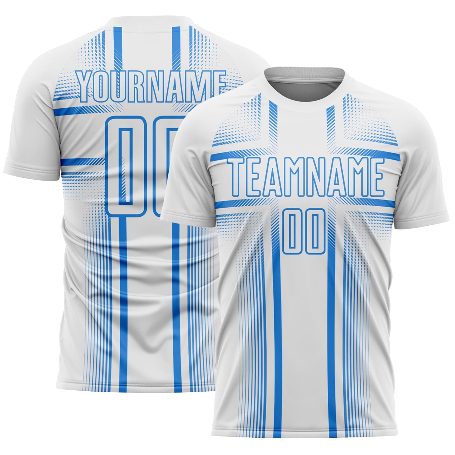Custom White Powder Blue Lines Sublimation Soccer Uniform Jersey - Main View