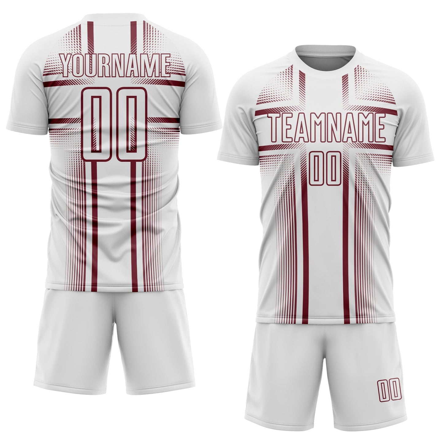 Custom White Burgundy Lines Sublimation Soccer Uniform Jersey view 2