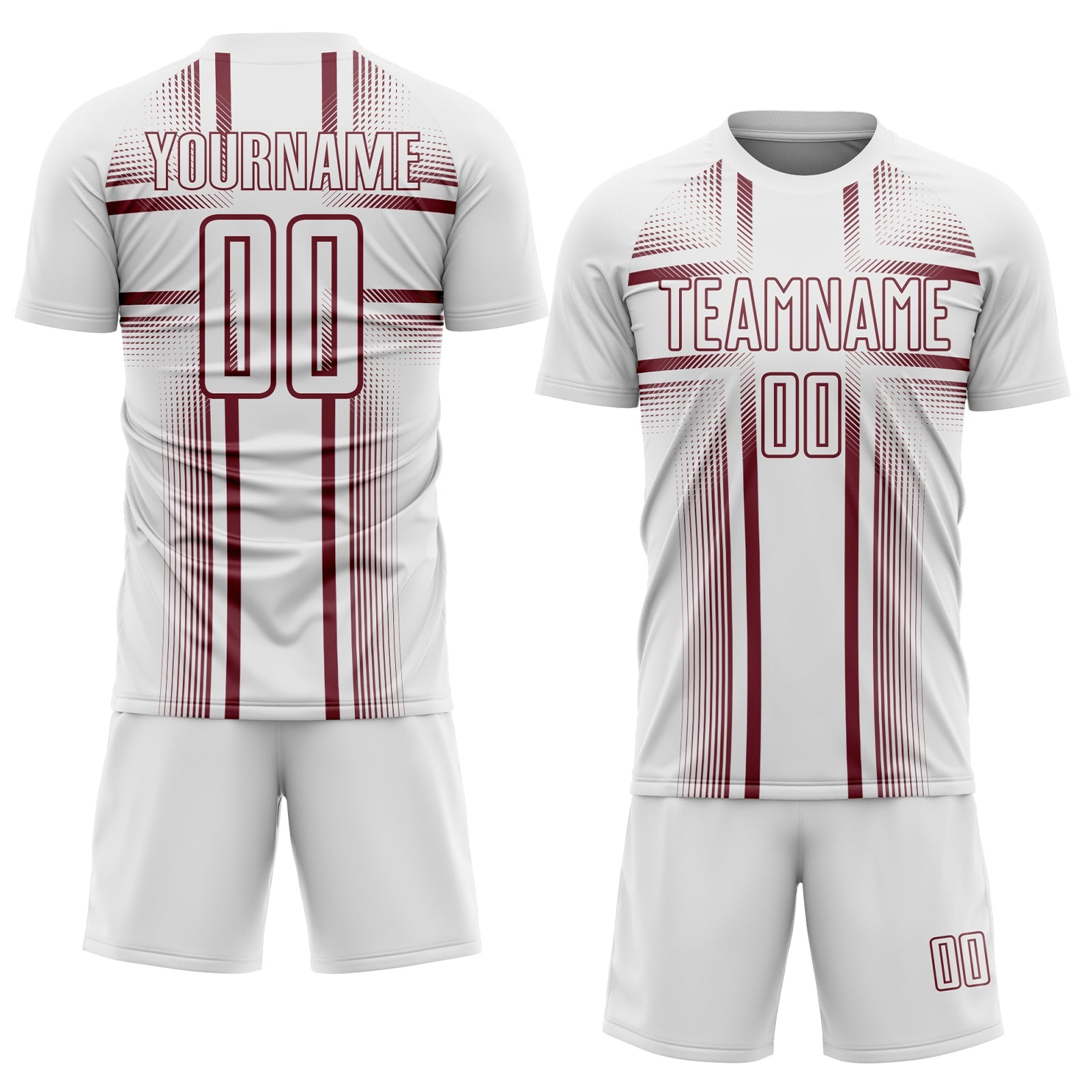 Custom White Burgundy Lines Sublimation Soccer Uniform Jersey view 2