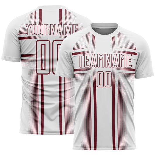 Custom White Burgundy Lines Sublimation Soccer Uniform Jersey - Main View