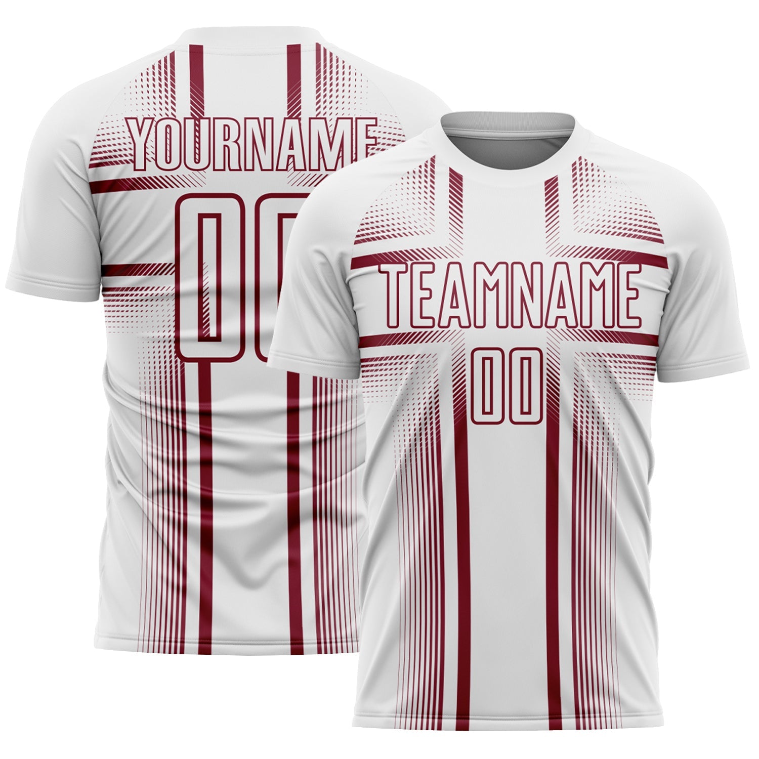 Custom White Crimson Lines Sublimation Soccer Uniform Jersey - Main View