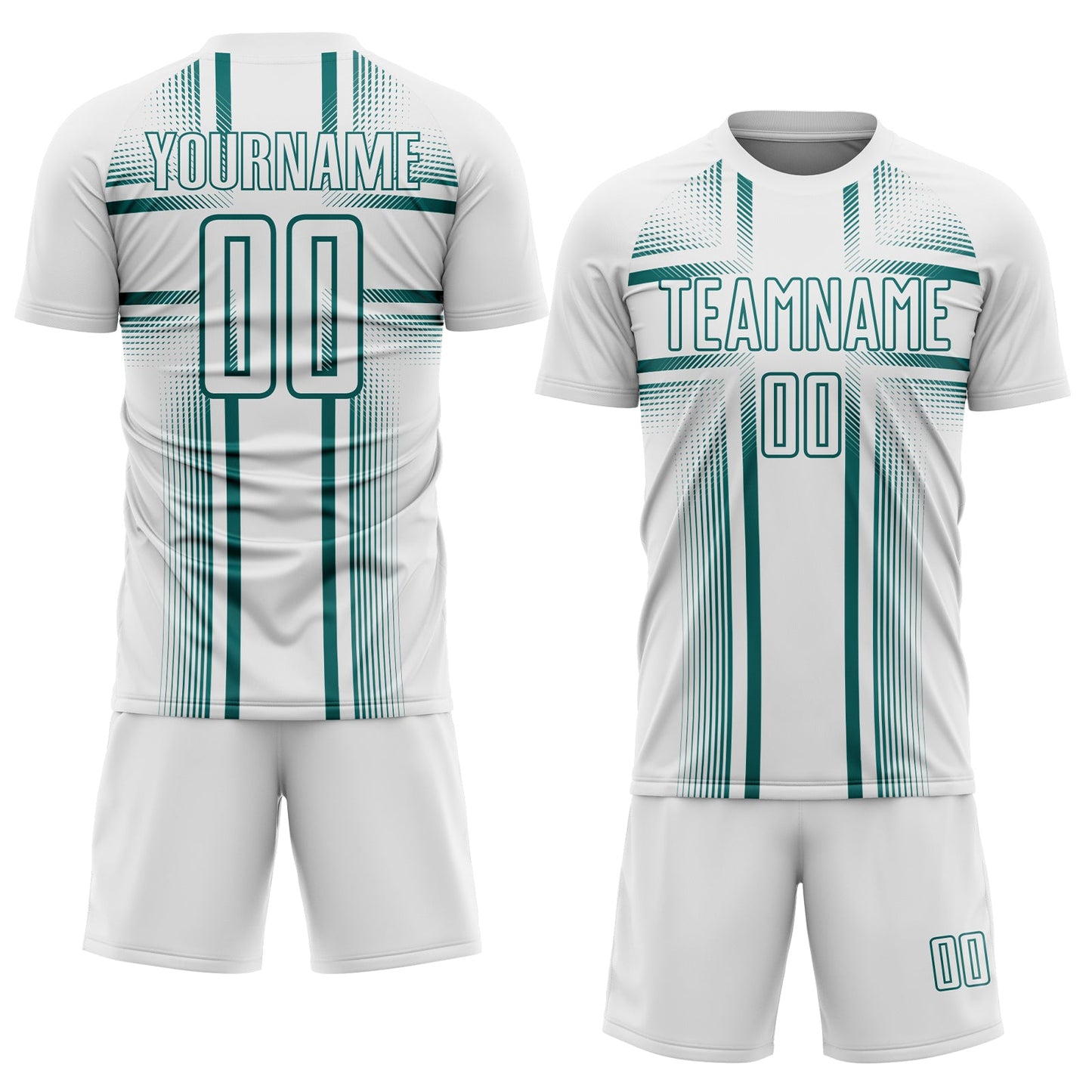 Custom White Teal Lines Sublimation Soccer Uniform Jersey view 2