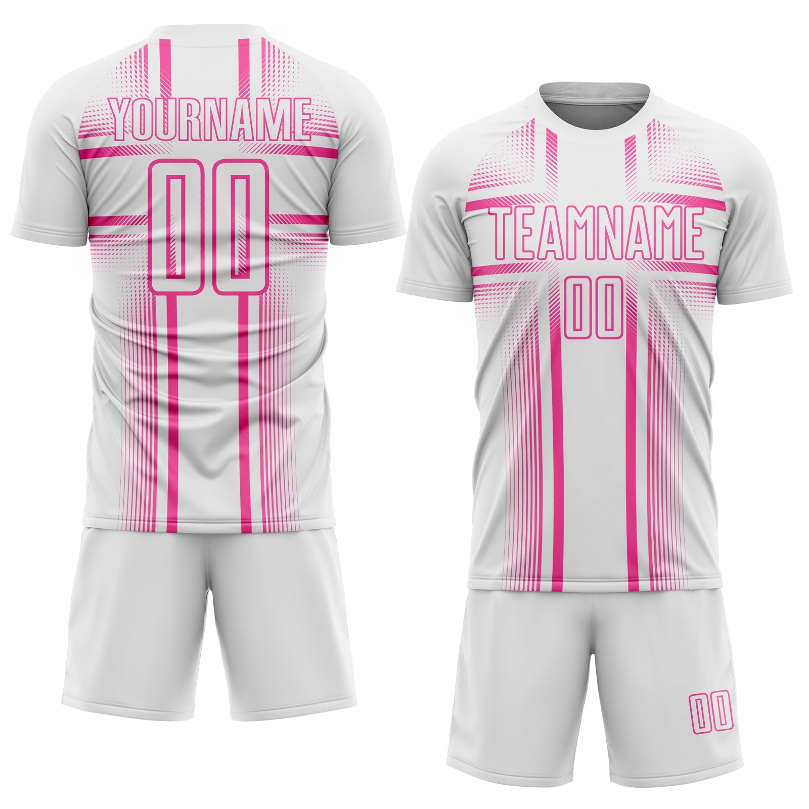 Custom White Pink Lines Sublimation Soccer Uniform Jersey view 2