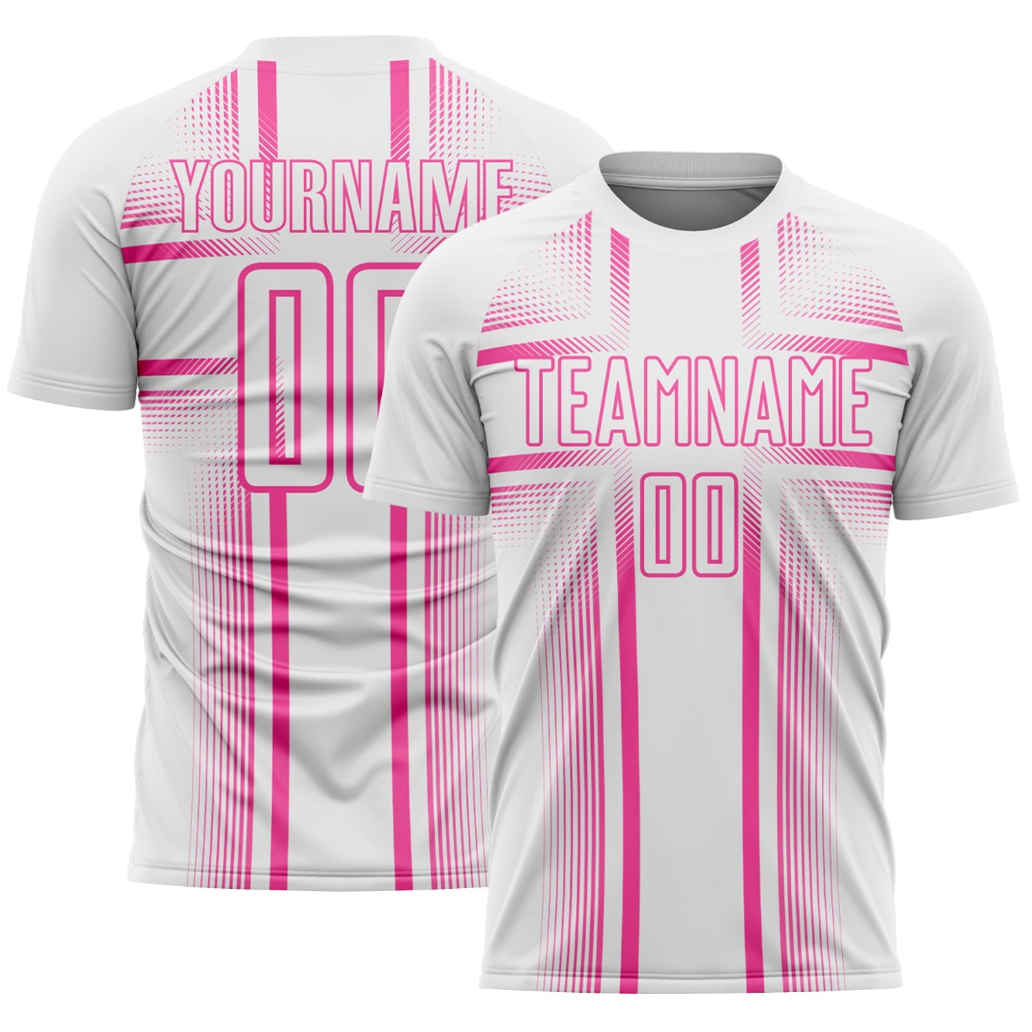 Custom White Pink Lines Sublimation Soccer Uniform Jersey - Main View