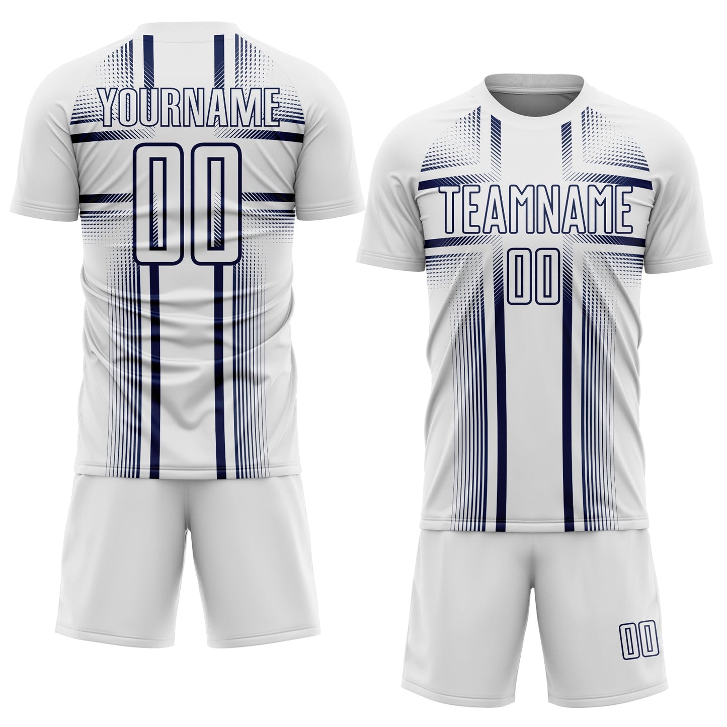Custom White Navy Lines Sublimation Soccer Uniform Jersey view 2