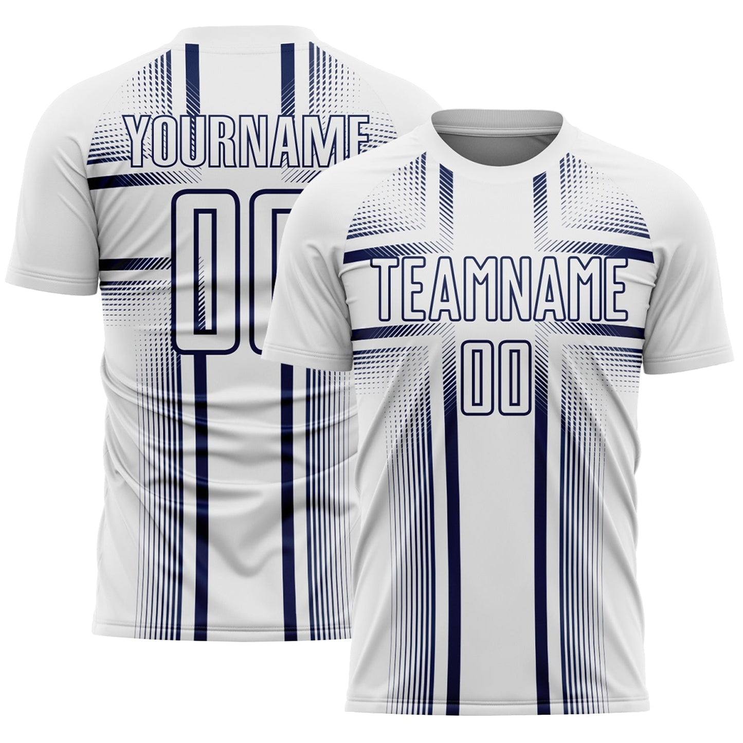 Custom White Navy Lines Sublimation Soccer Uniform Jersey - Main View