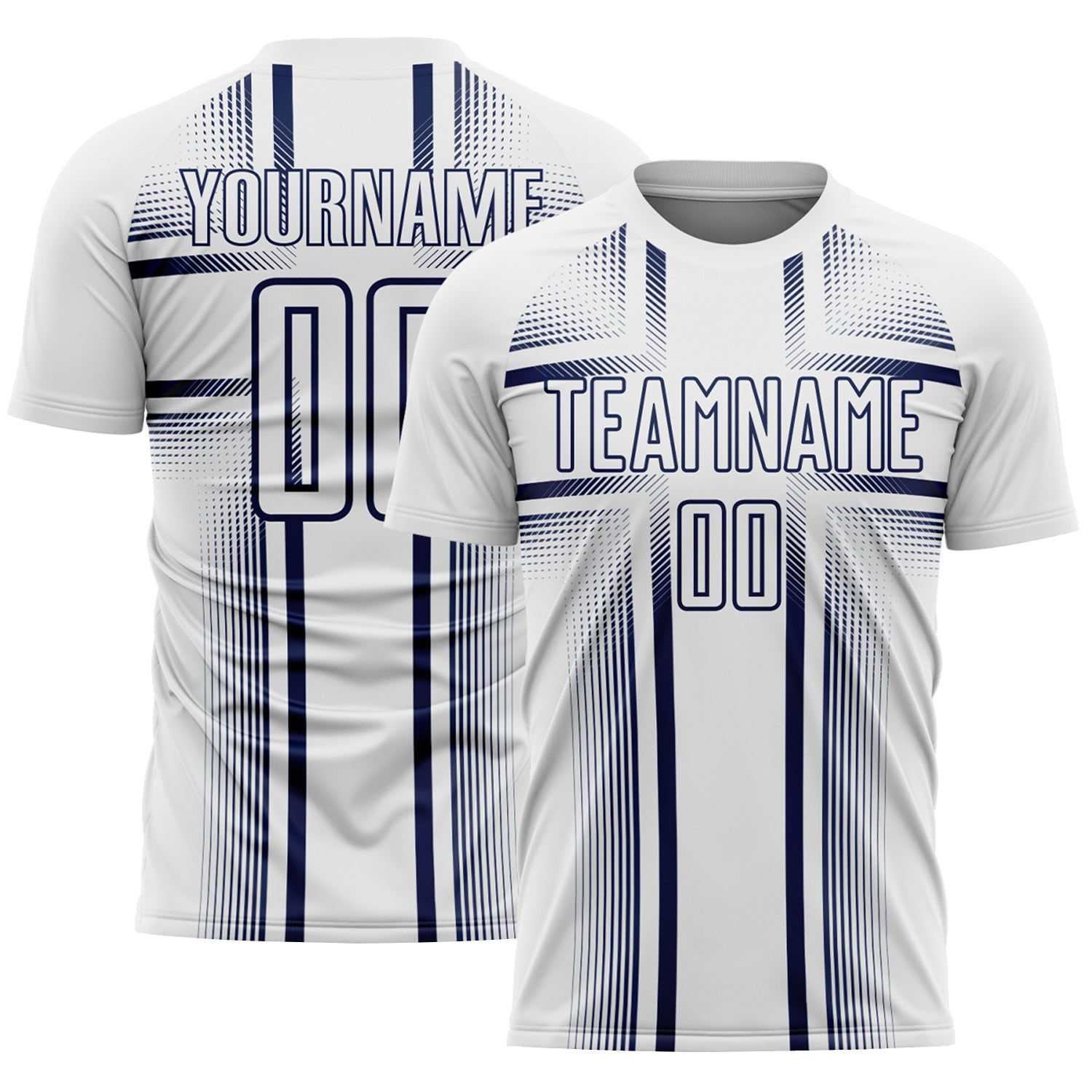 Custom White Navy Lines Sublimation Soccer Uniform Jersey - Main View