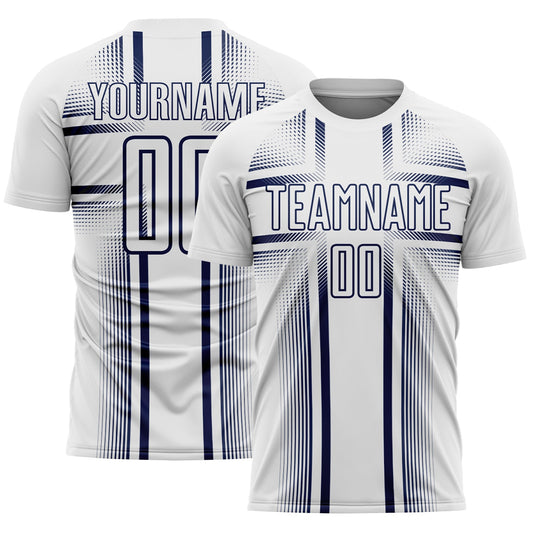 Custom White Navy Lines Sublimation Soccer Uniform Jersey - Main View