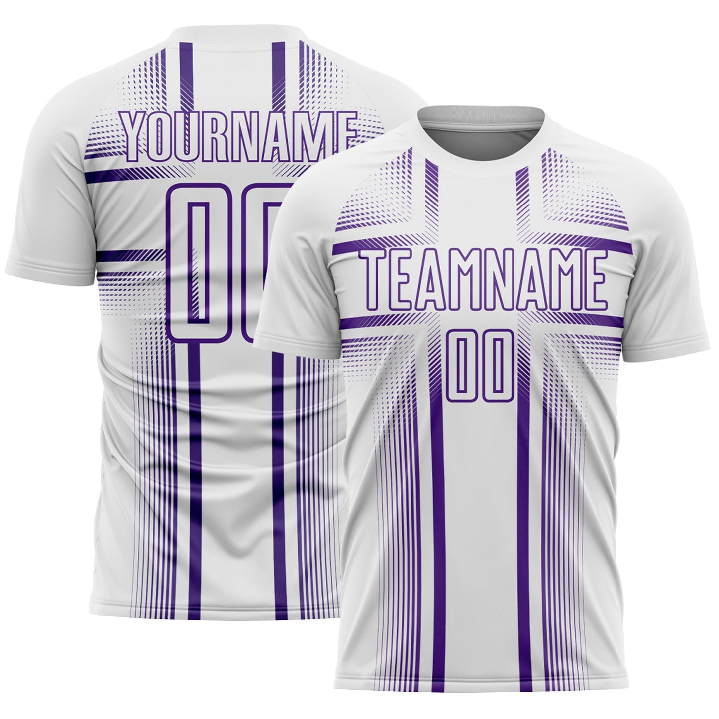Custom White Purple Lines Sublimation Soccer Uniform Jersey - Main View