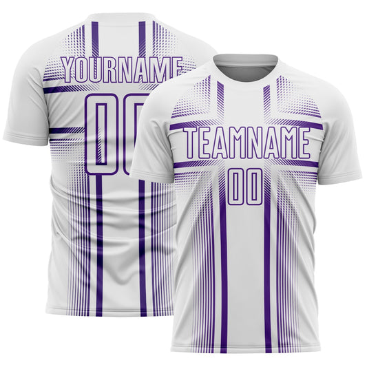 Custom White Purple Lines Sublimation Soccer Uniform Jersey - Main View