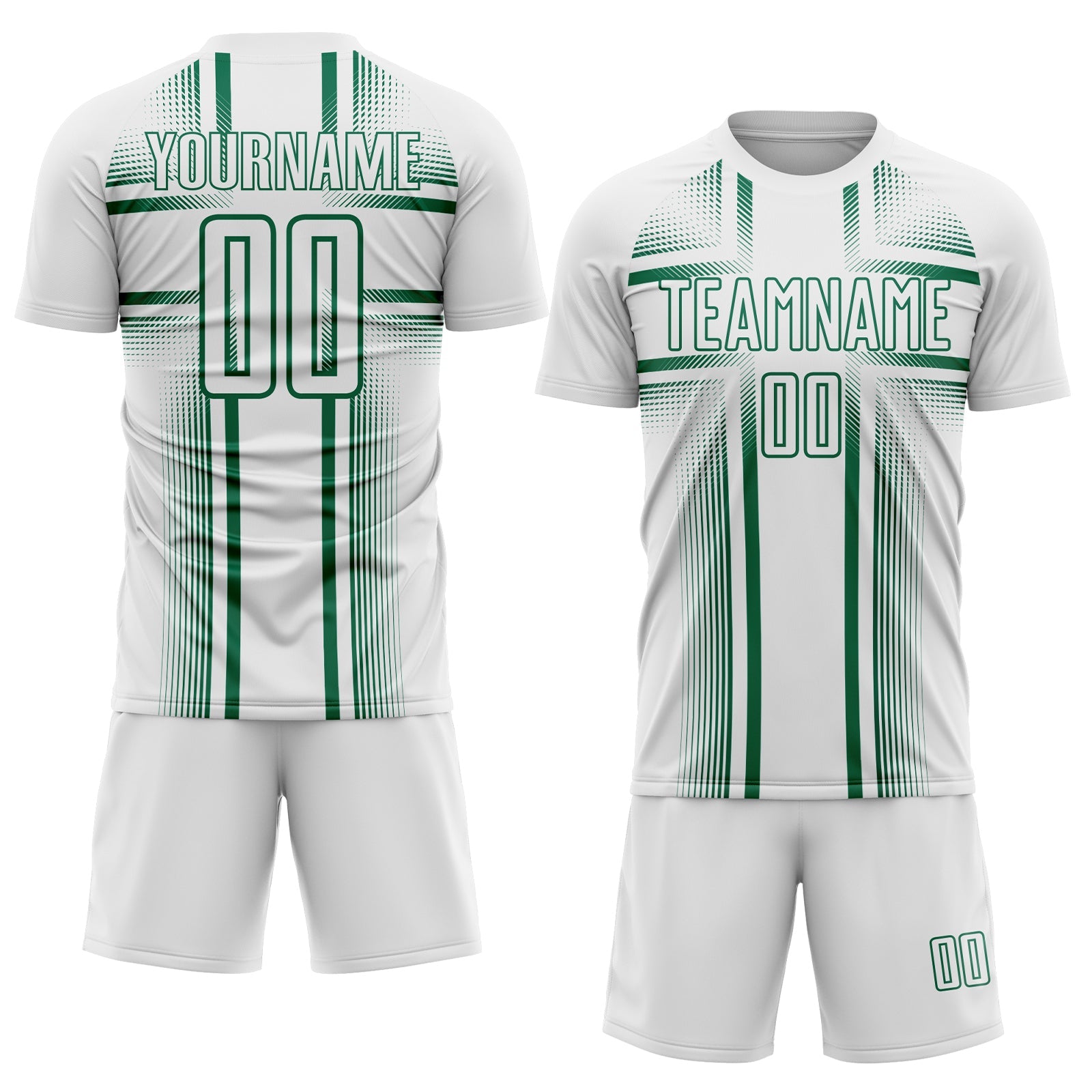 Custom White Kelly Green Lines Sublimation Soccer Uniform Jersey view 2