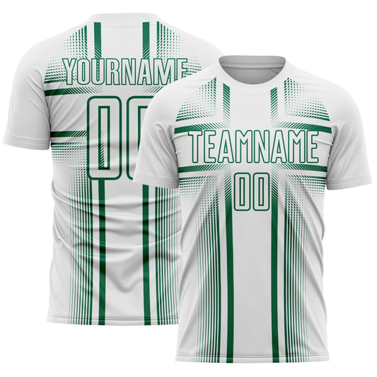 Custom White Kelly Green Lines Sublimation Soccer Uniform Jersey - Main View