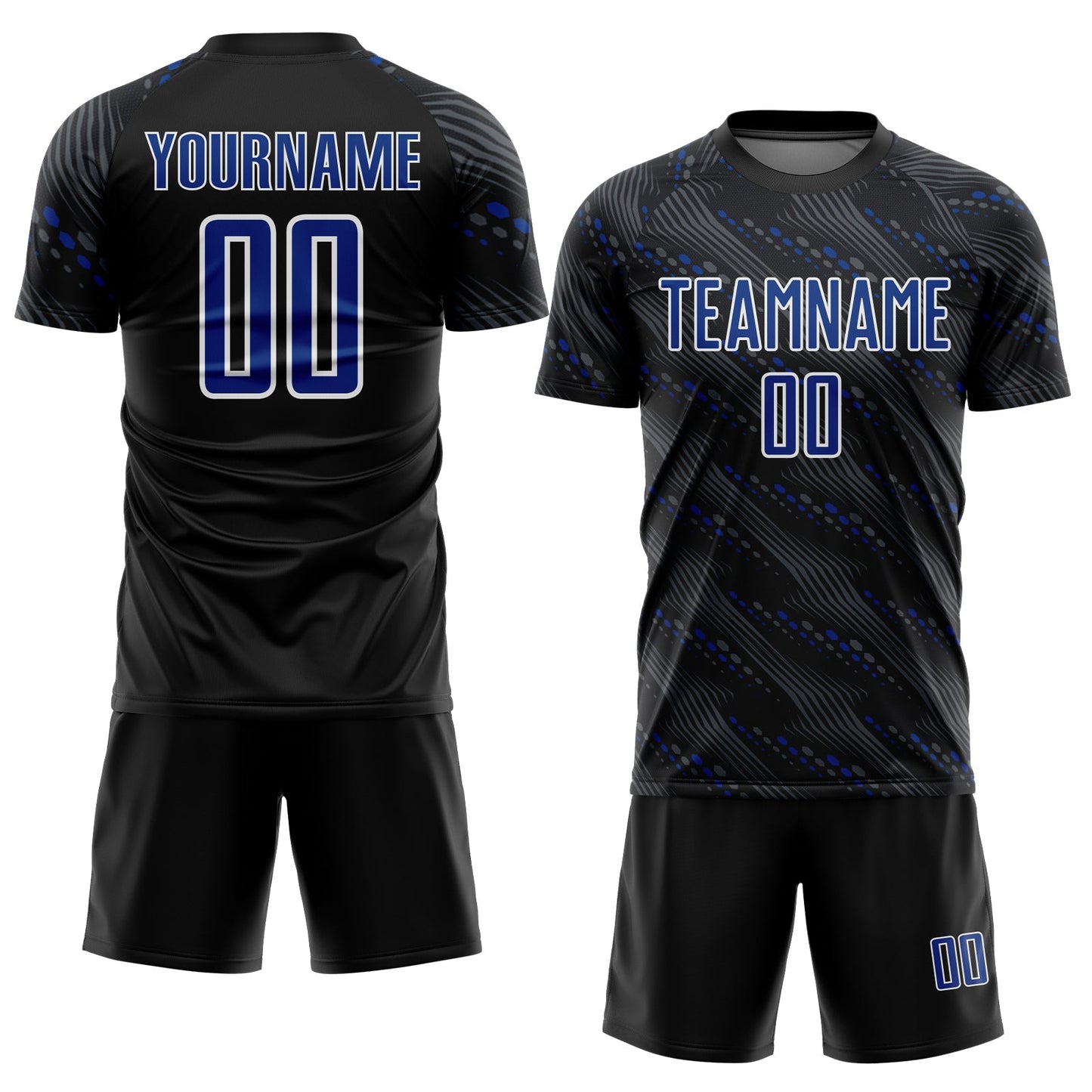 Custom Black Royal-White Slant Lines Sports Sublimation Soccer Uniform Jersey view 2