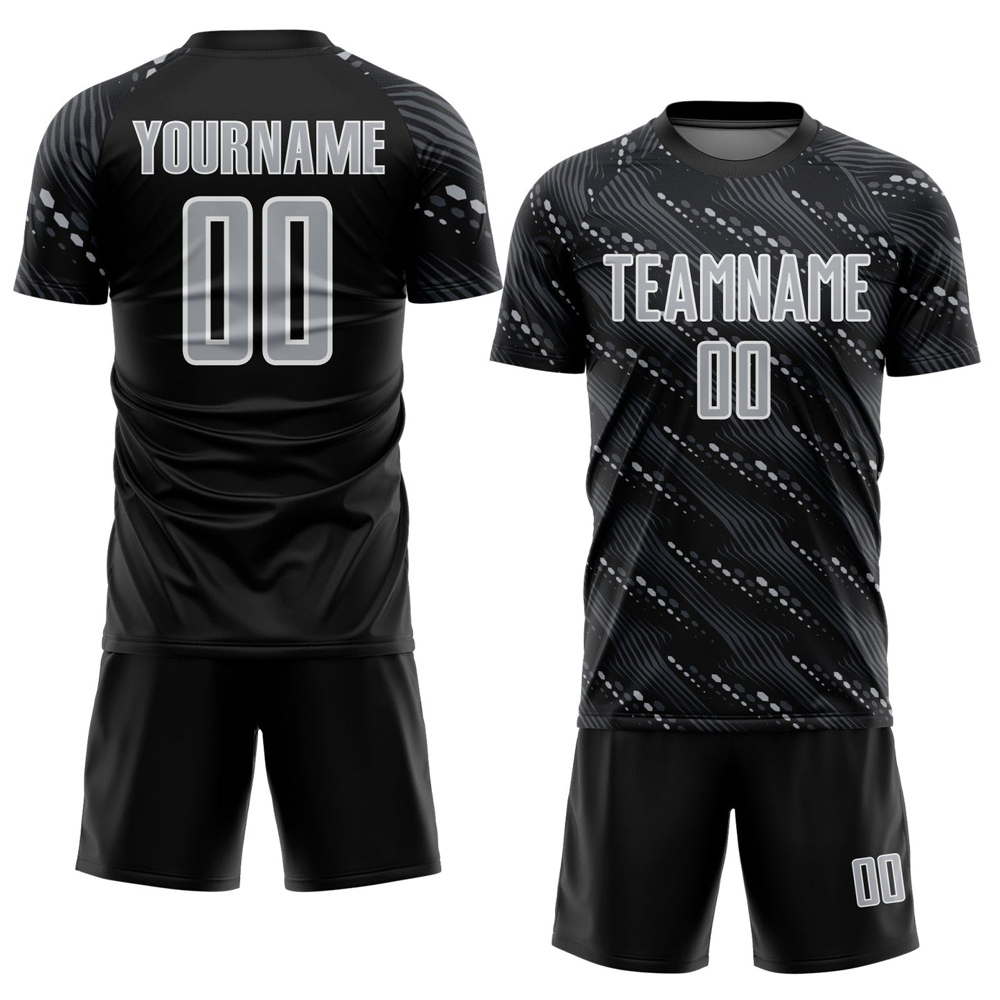 Custom Black Gray-White Slant Lines Sports Sublimation Soccer Uniform Jersey view 2