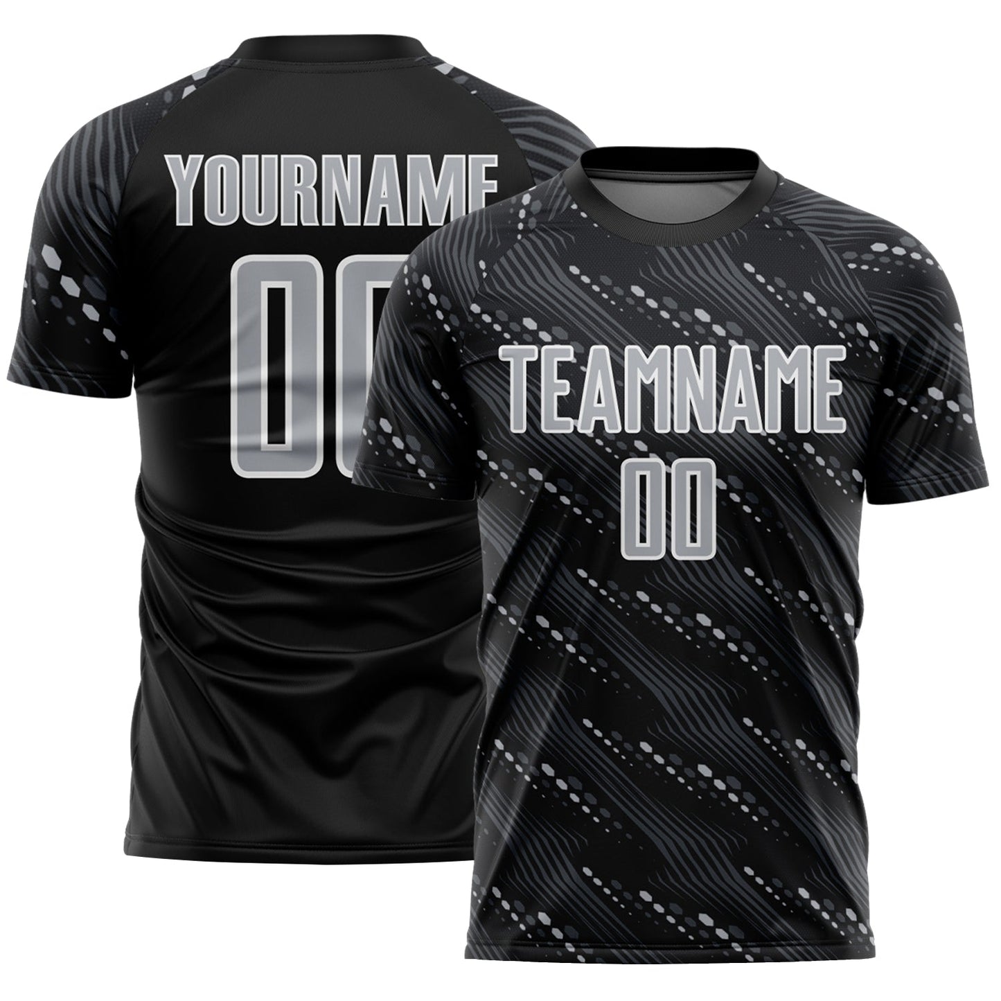 Custom Black Gray-White Slant Lines Sports Sublimation Soccer Uniform Jersey - Main View