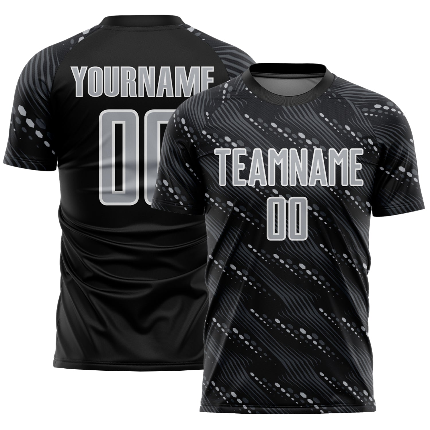 Custom Black Gray-White Slant Lines Sports Sublimation Soccer Uniform Jersey - Main View
