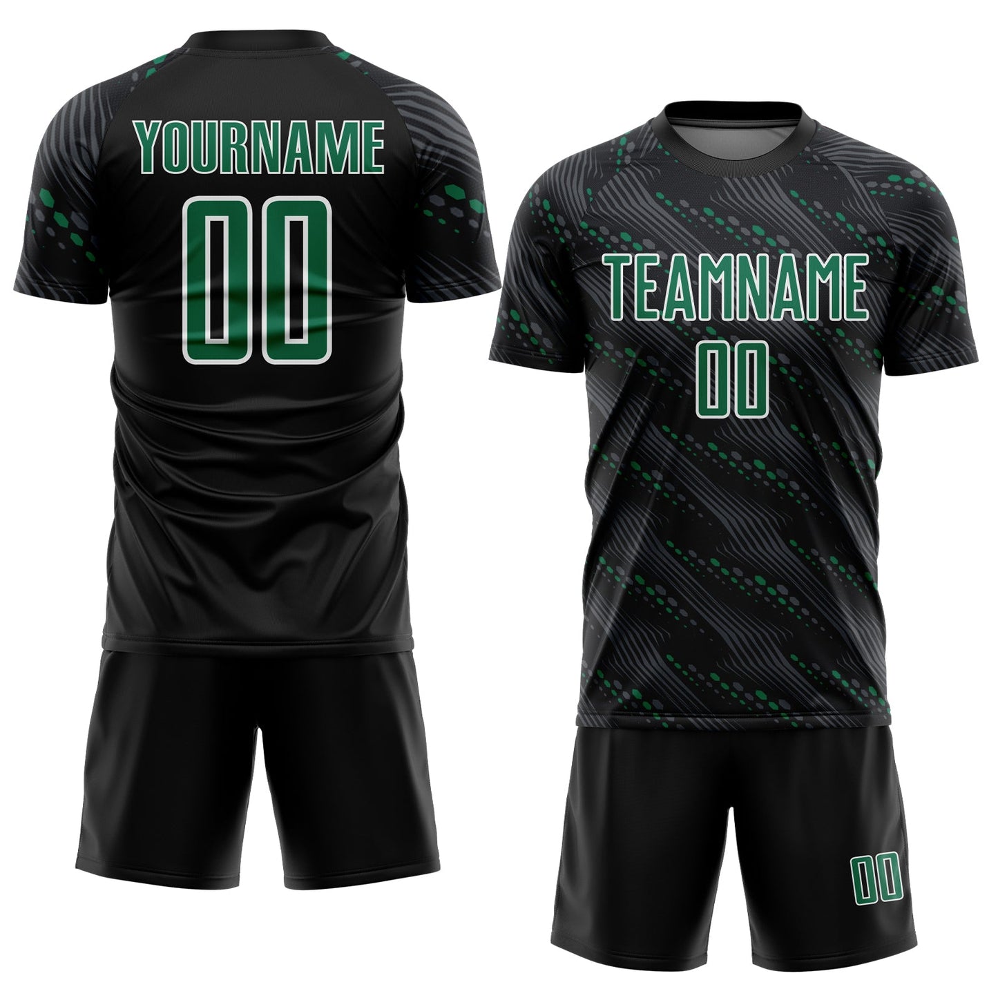Custom Black Kelly Green-White Slant Lines Sports Sublimation Soccer Uniform Jersey view 2