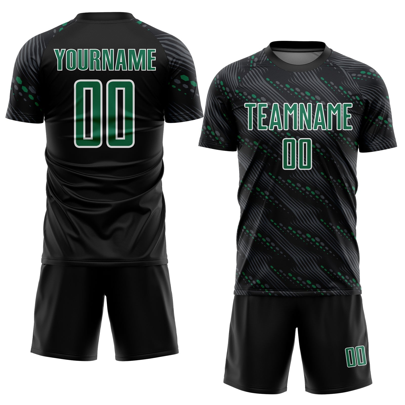 Custom Black Kelly Green-White Slant Lines Sports Sublimation Soccer Uniform Jersey view 2