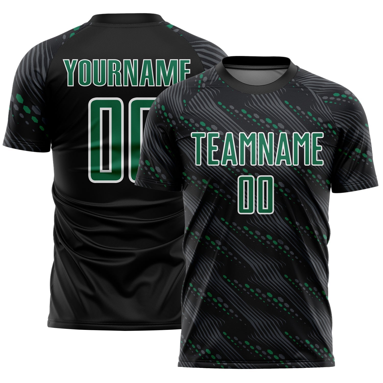 Custom Black Kelly Green-White Slant Lines Sports Sublimation Soccer Uniform Jersey - Main View