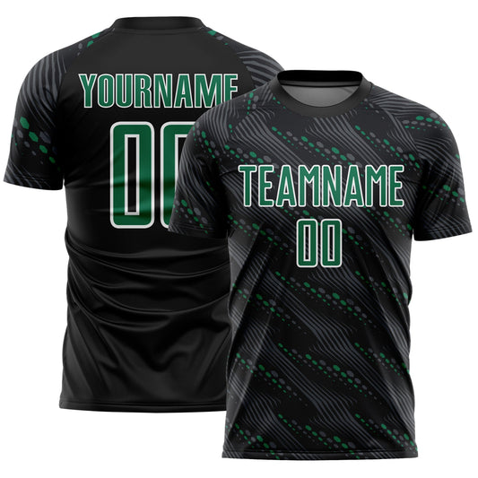 Custom Black Kelly Green-White Slant Lines Sports Sublimation Soccer Uniform Jersey - Main View