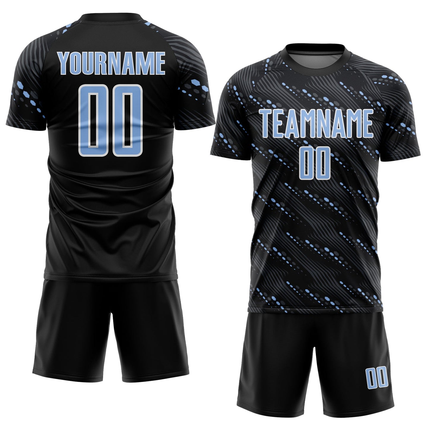 Custom Black Light Blue-White Slant Lines Sports Sublimation Soccer Uniform Jersey view 2