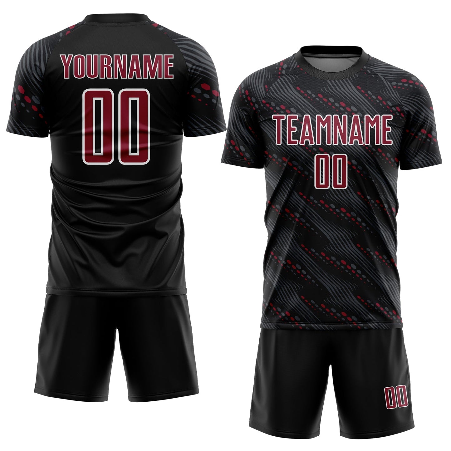Custom Black Crimson-White Slant Lines Sports Sublimation Soccer Uniform Jersey view 2