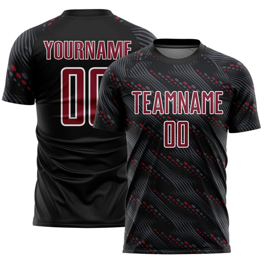 Custom Black Crimson-White Slant Lines Sports Sublimation Soccer Uniform Jersey - Main View