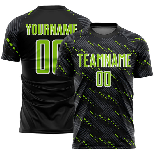 Custom Black Neon Green-White Slant Lines Sports Sublimation Soccer Uniform Jersey - Main View