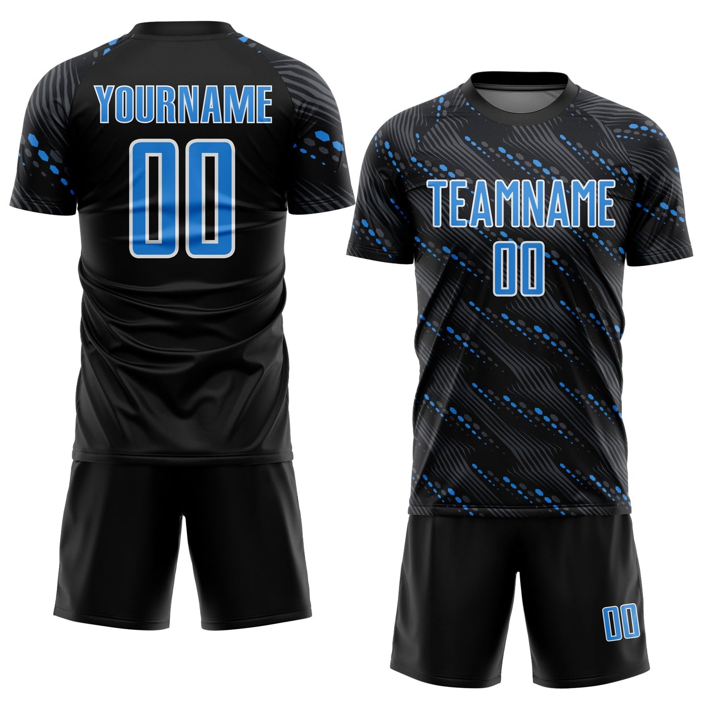 Custom Black Powder Blue-White Slant Lines Sports Sublimation Soccer Uniform Jersey view 2