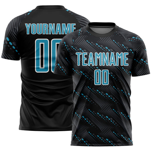 Custom Black Panther Blue-White Slant Lines Sports Sublimation Soccer Uniform Jersey - Main View
