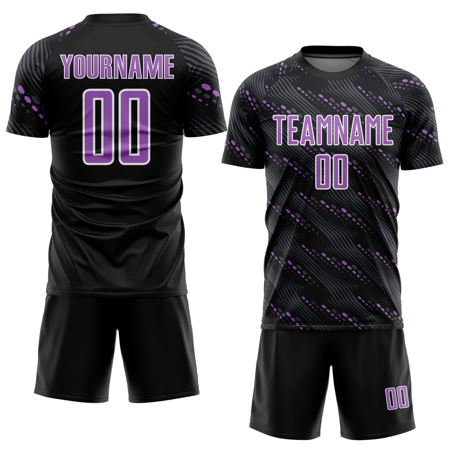 Custom Black Medium Purple-White Slant Lines Sports Sublimation Soccer Uniform Jersey view 2