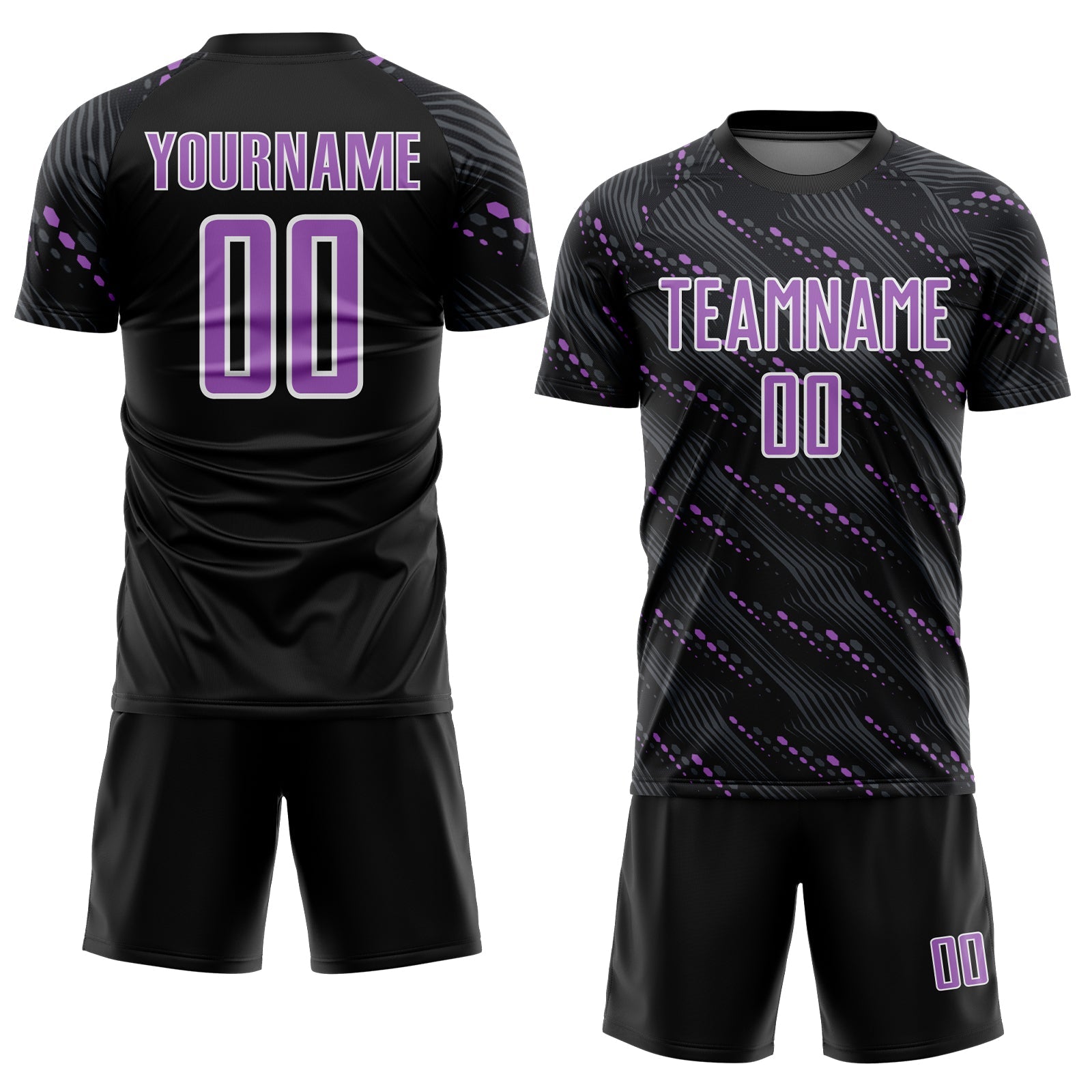 Custom Black Medium Purple-White Slant Lines Sports Sublimation Soccer Uniform Jersey view 2