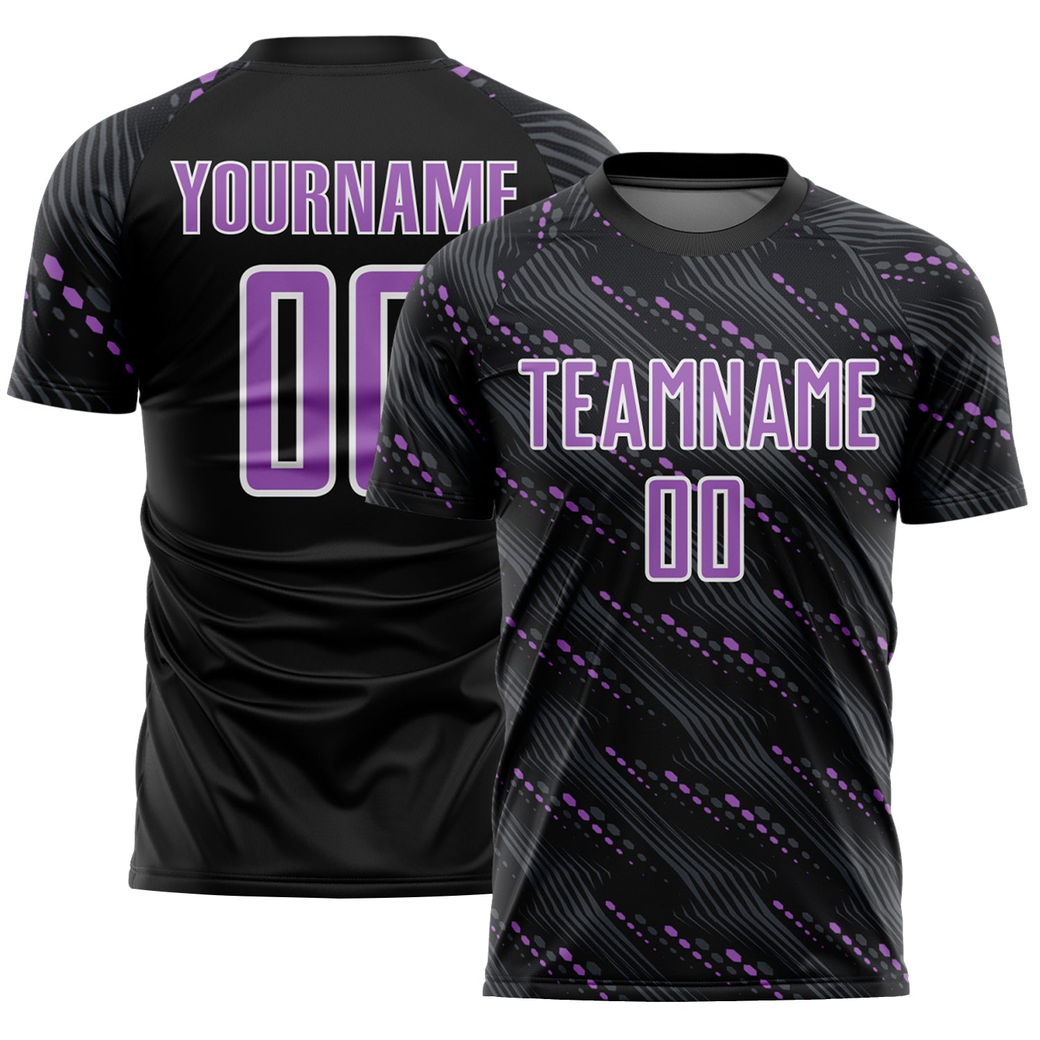 Custom Black Medium Purple-White Slant Lines Sports Sublimation Soccer Uniform Jersey - Main View