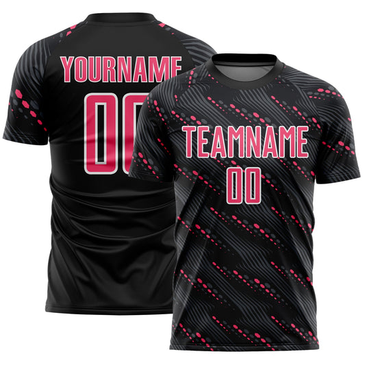 Custom Black Neon Pink-White Slant Lines Sports Sublimation Soccer Uniform Jersey - Main View
