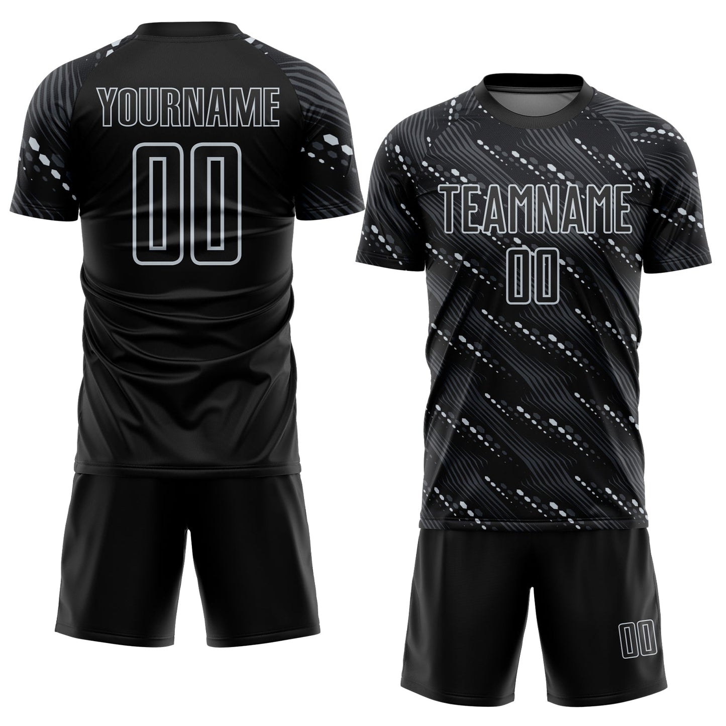 Custom Black Silver Slant Lines Sports Sublimation Soccer Uniform Jersey view 2