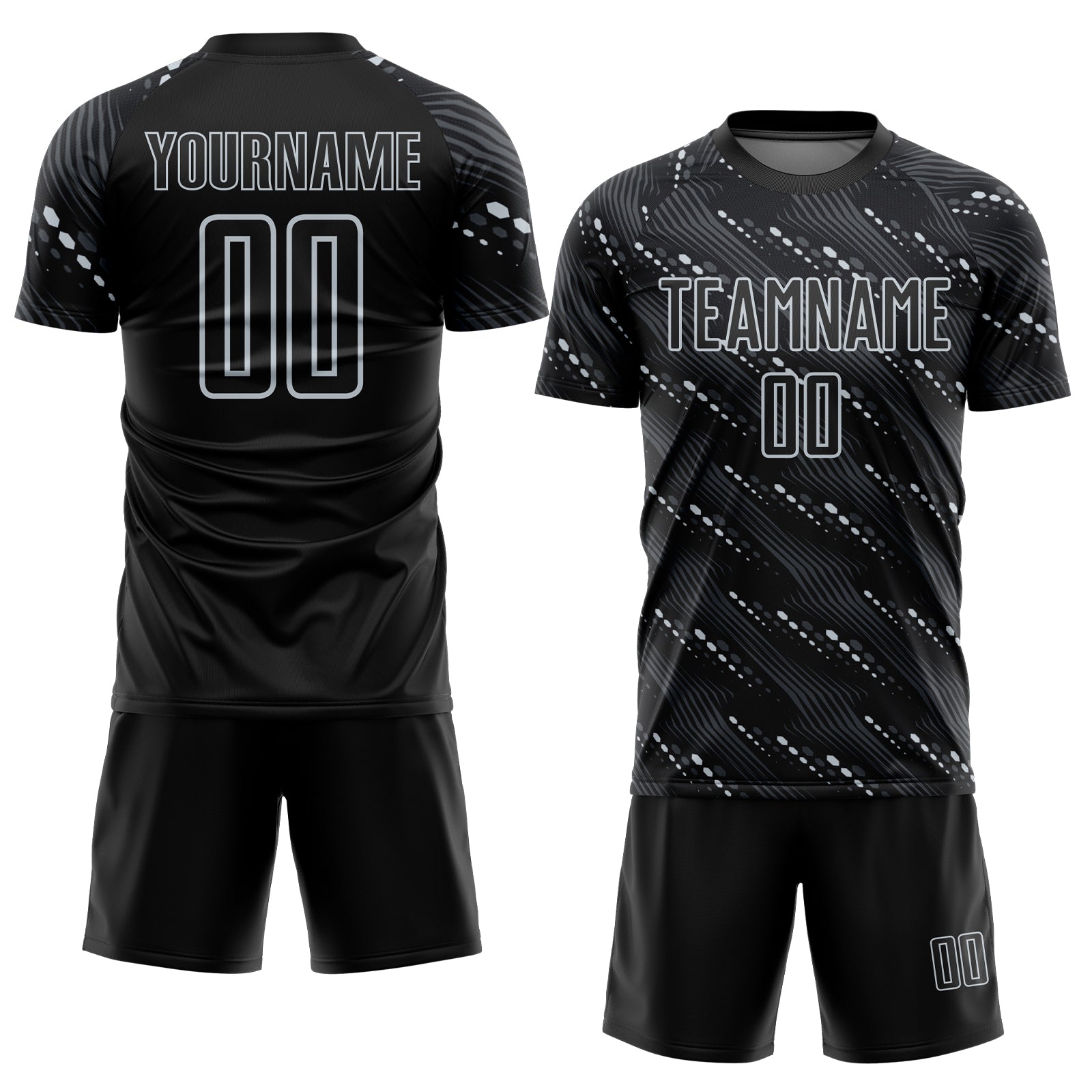 Custom Black Silver Slant Lines Sports Sublimation Soccer Uniform Jersey view 2