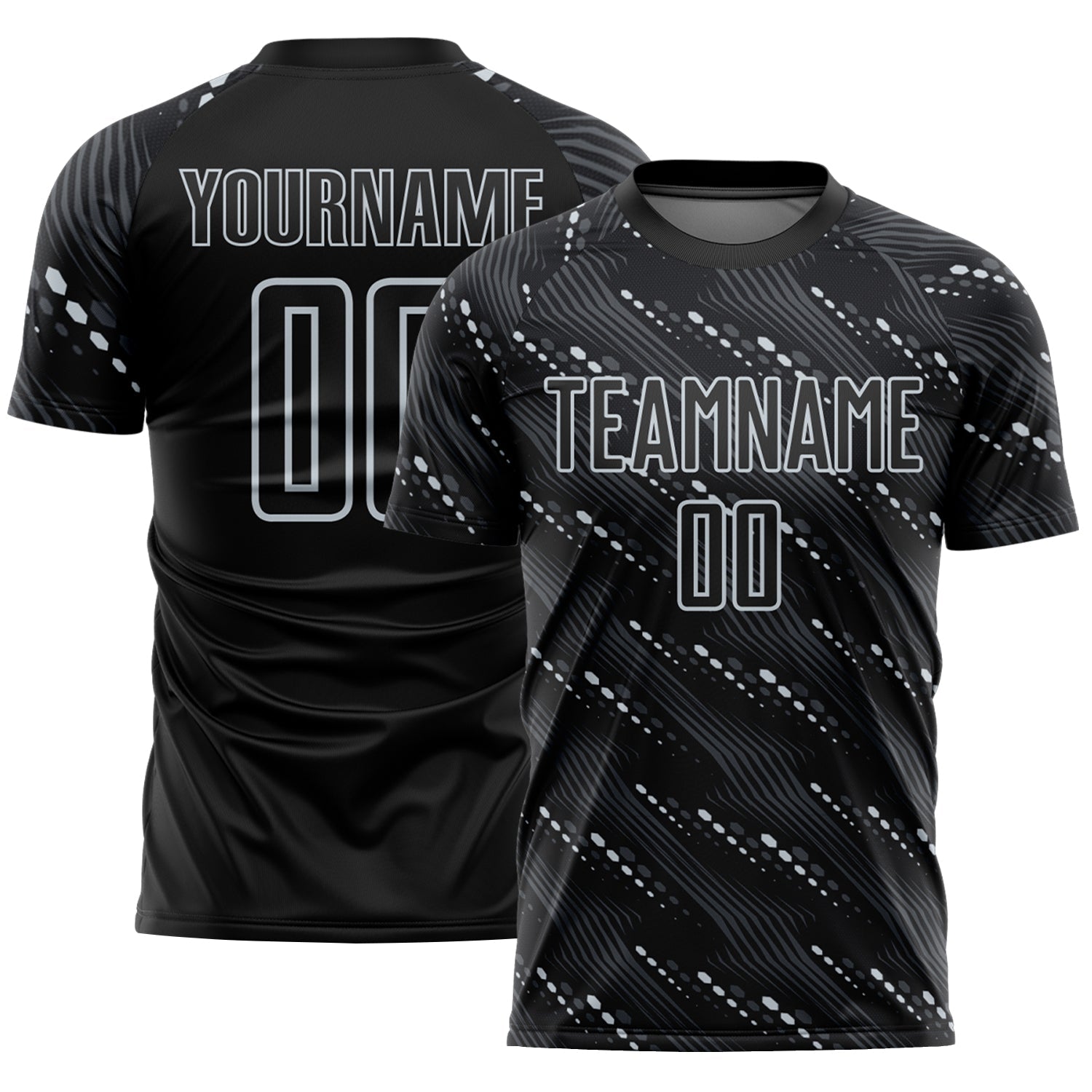 Custom Black Silver Slant Lines Sports Sublimation Soccer Uniform Jersey - Main View