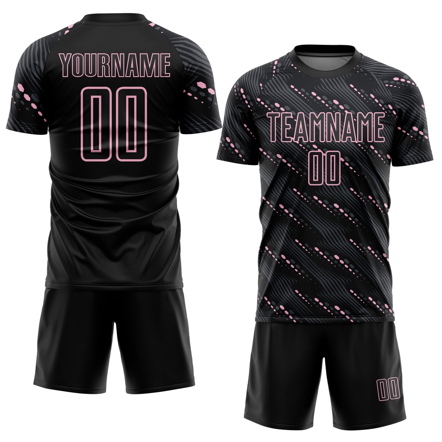 Custom Black Light Pink Slant Lines Sports Sublimation Soccer Uniform Jersey view 2