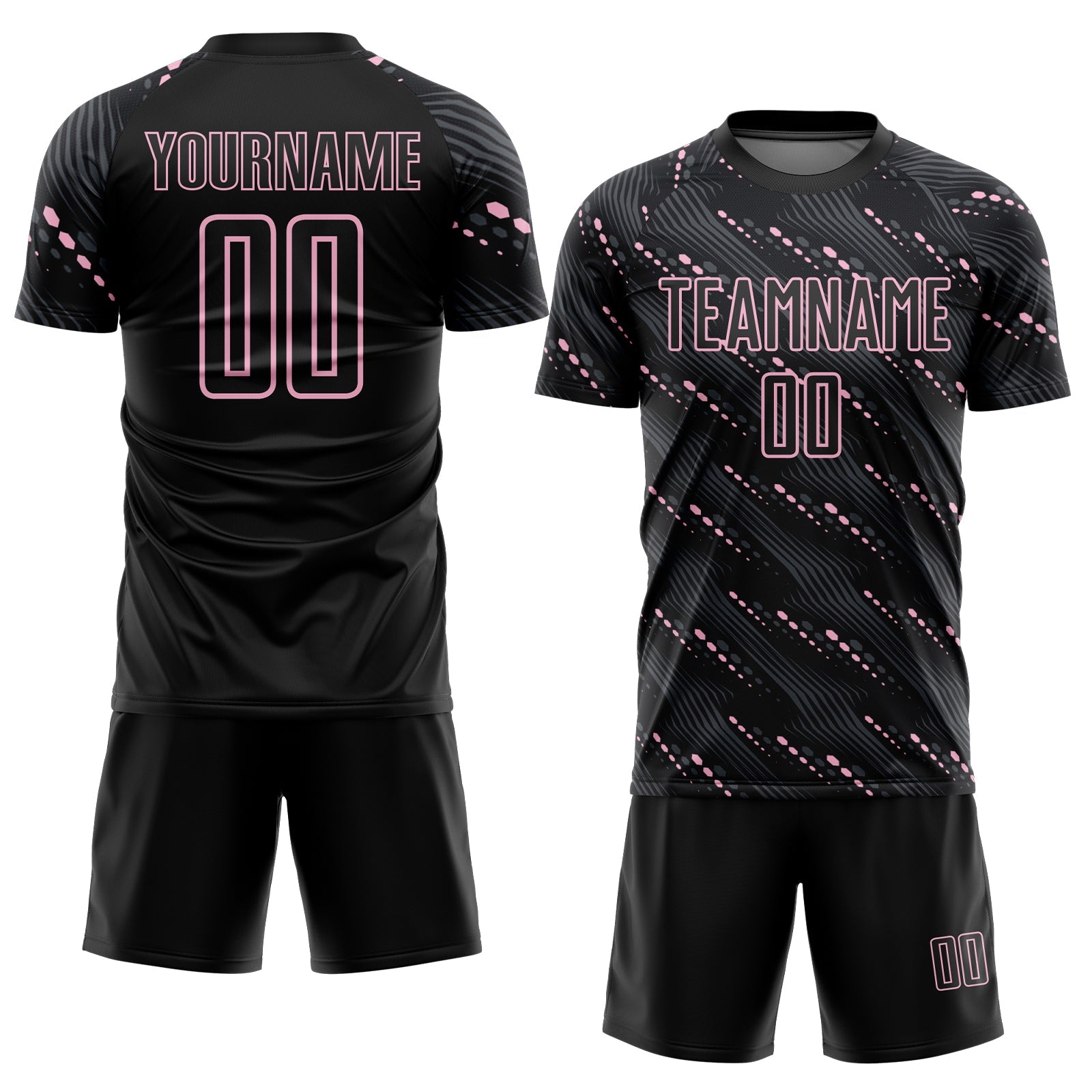 Custom Black Light Pink Slant Lines Sports Sublimation Soccer Uniform Jersey view 2