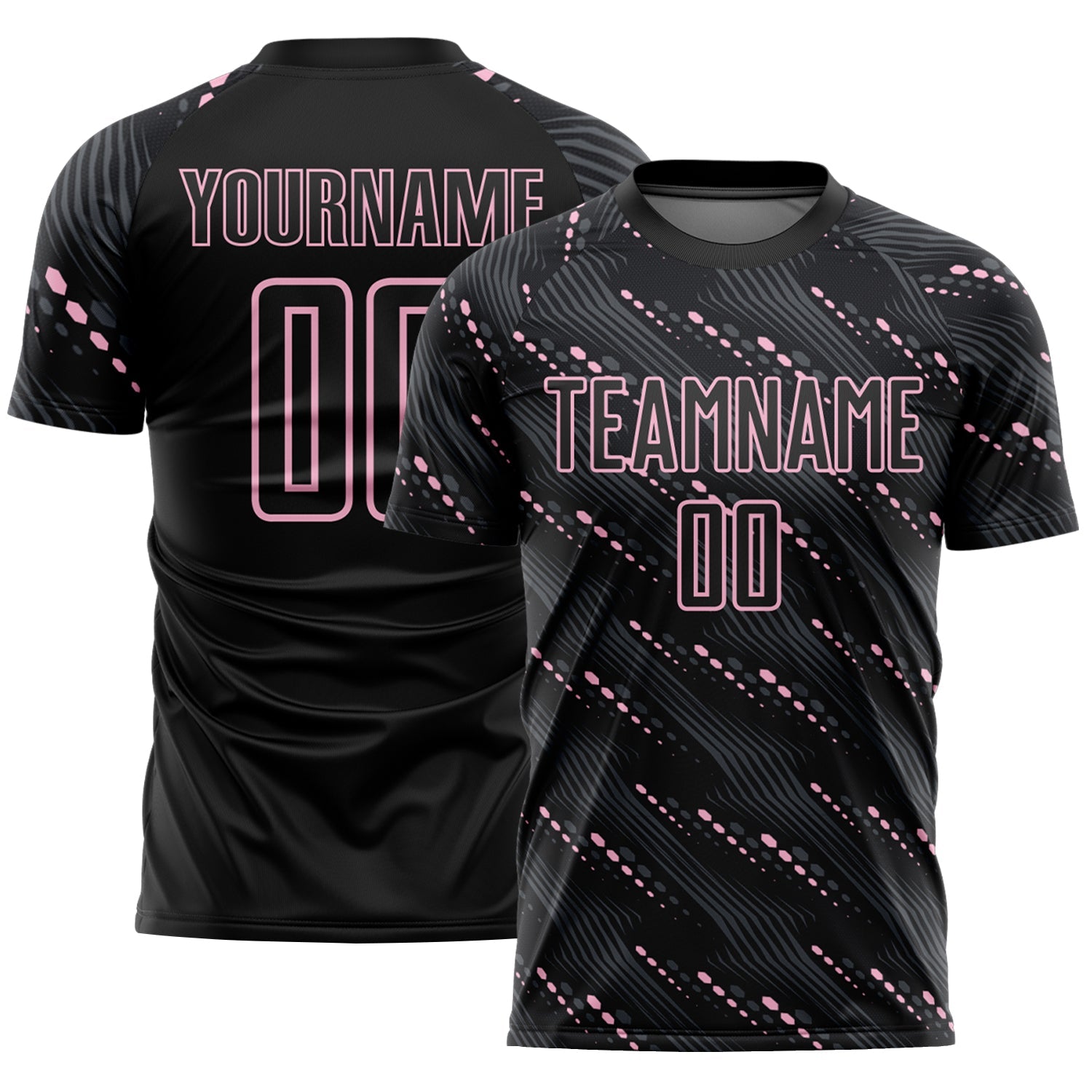 Custom Black Light Pink Slant Lines Sports Sublimation Soccer Uniform Jersey - Main View