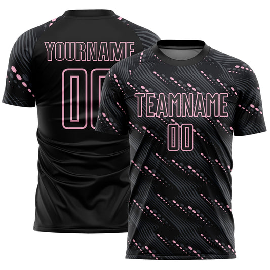 Custom Black Light Pink Slant Lines Sports Sublimation Soccer Uniform Jersey - Main View