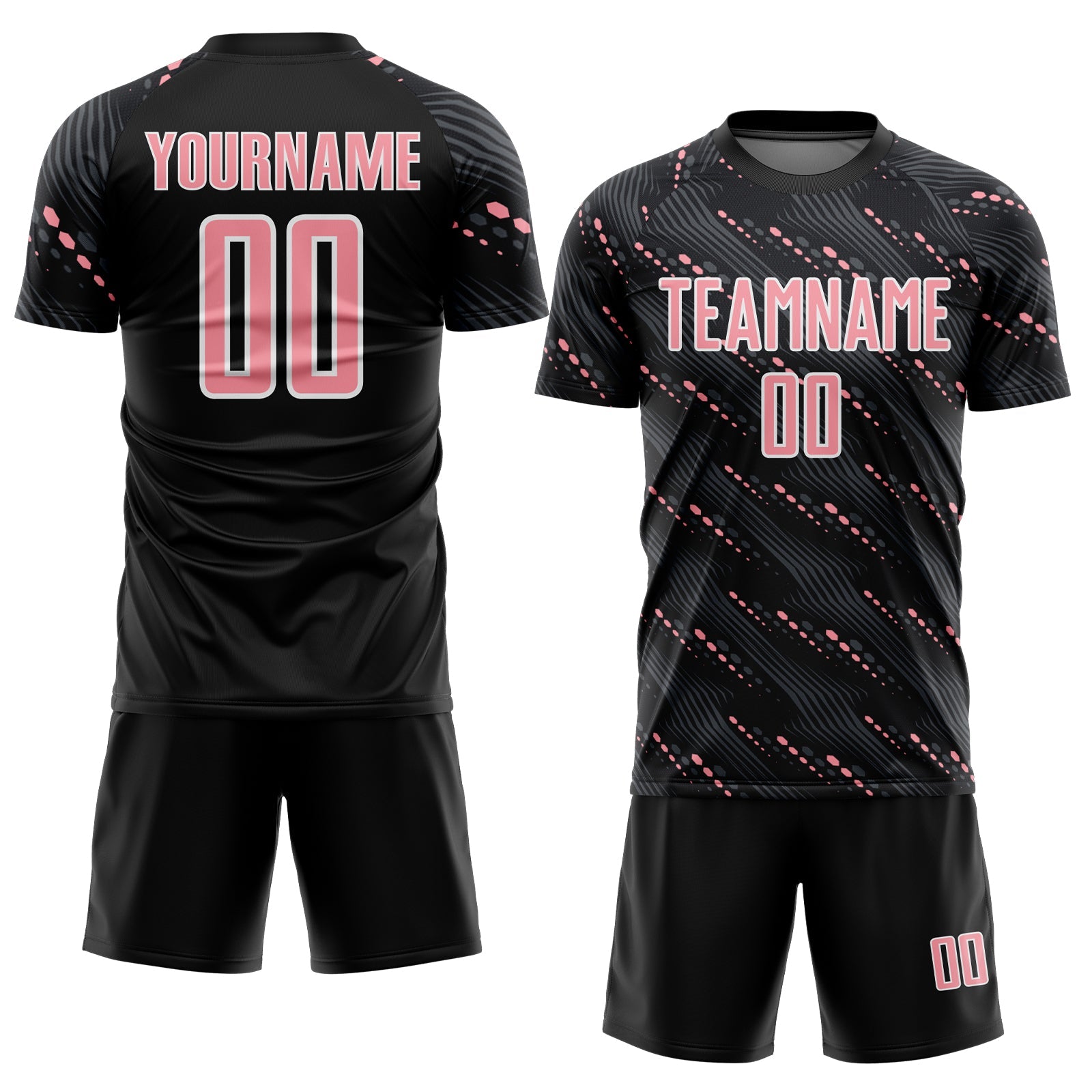Custom Black Medium Pink-White Slant Lines Sports Sublimation Soccer Uniform Jersey view 2