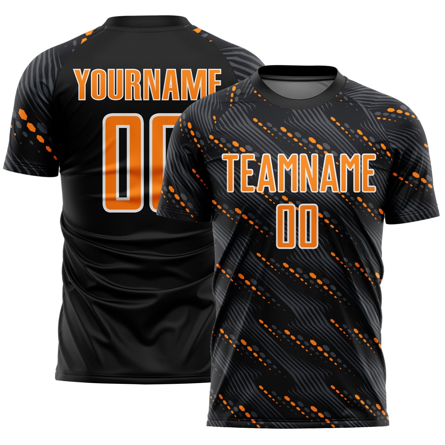 Custom Black Bay Orange-White Slant Lines Sports Sublimation Soccer Uniform Jersey - Main View