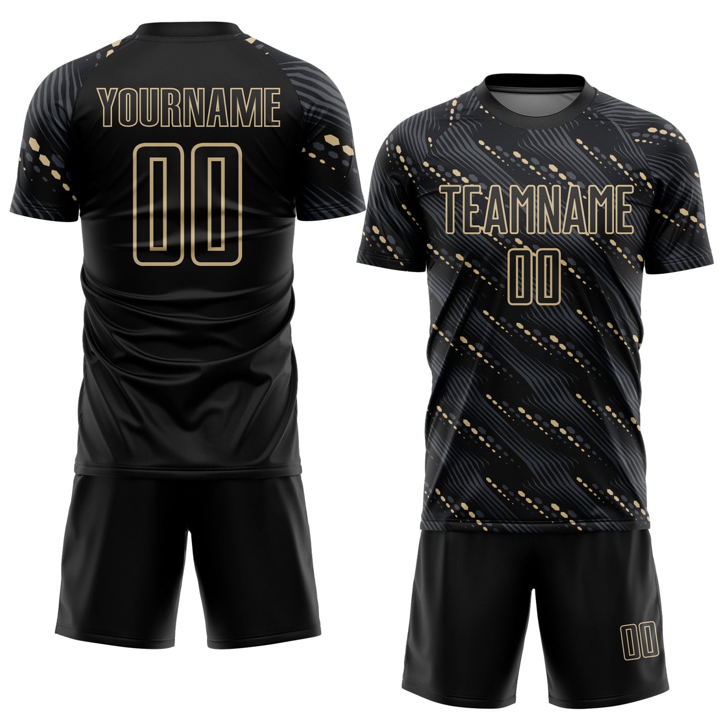 Custom Black Vegas Gold Slant Lines Sports Sublimation Soccer Uniform Jersey view 2