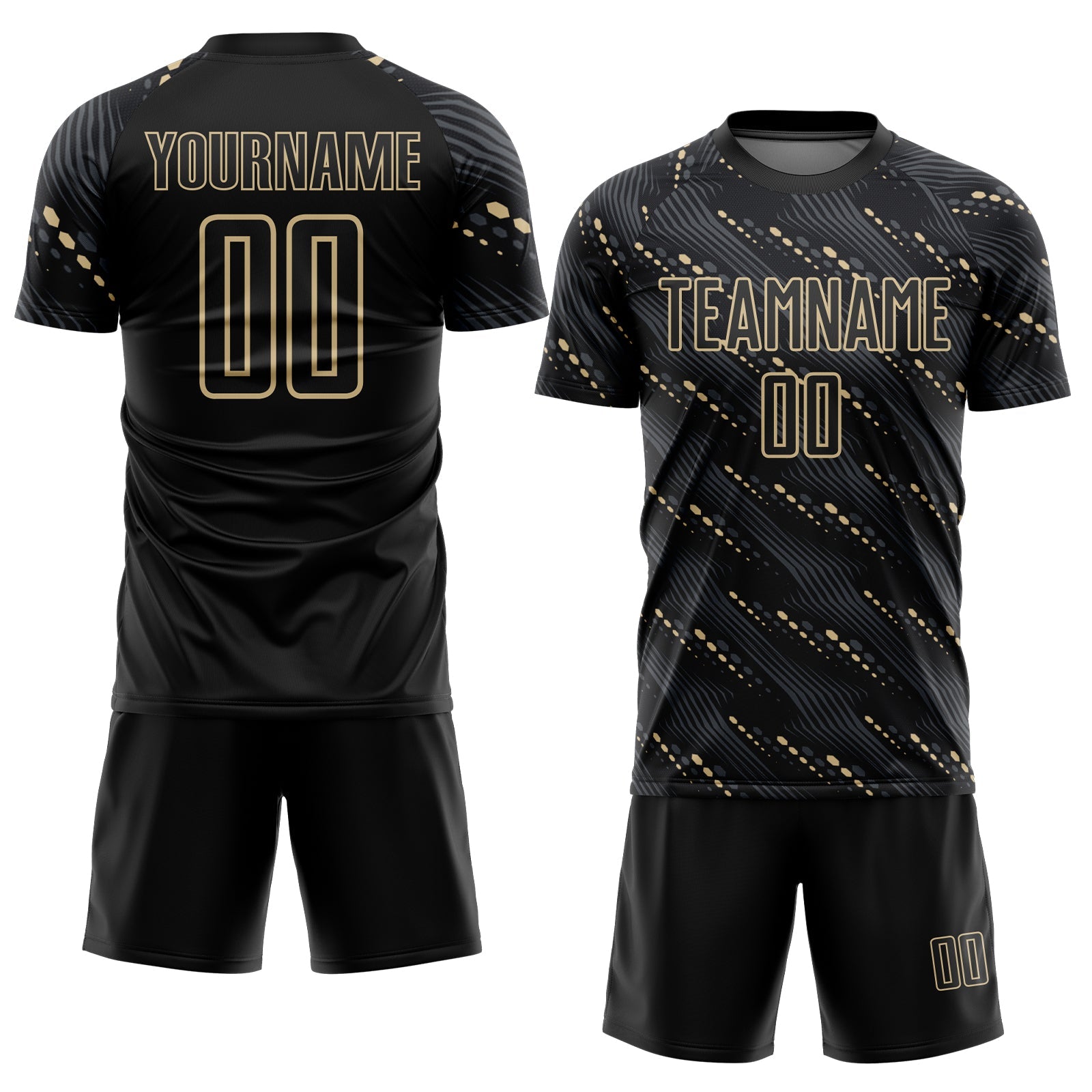 Custom Black Vegas Gold Slant Lines Sports Sublimation Soccer Uniform Jersey view 2
