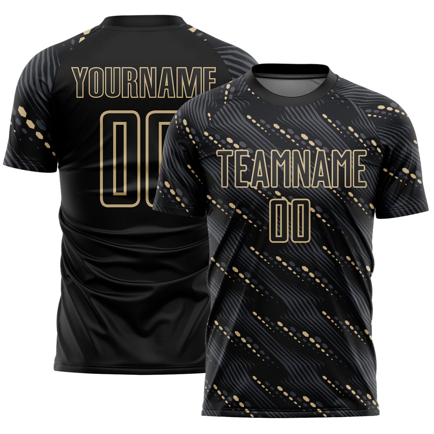 Custom Black Vegas Gold Slant Lines Sports Sublimation Soccer Uniform Jersey - Main View